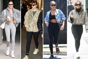 Hailey Bieber, Taylor Swift, Lori Harvey and Jennifer Lopez wearing leggings