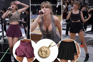 Taylor Swift with insets of outfits