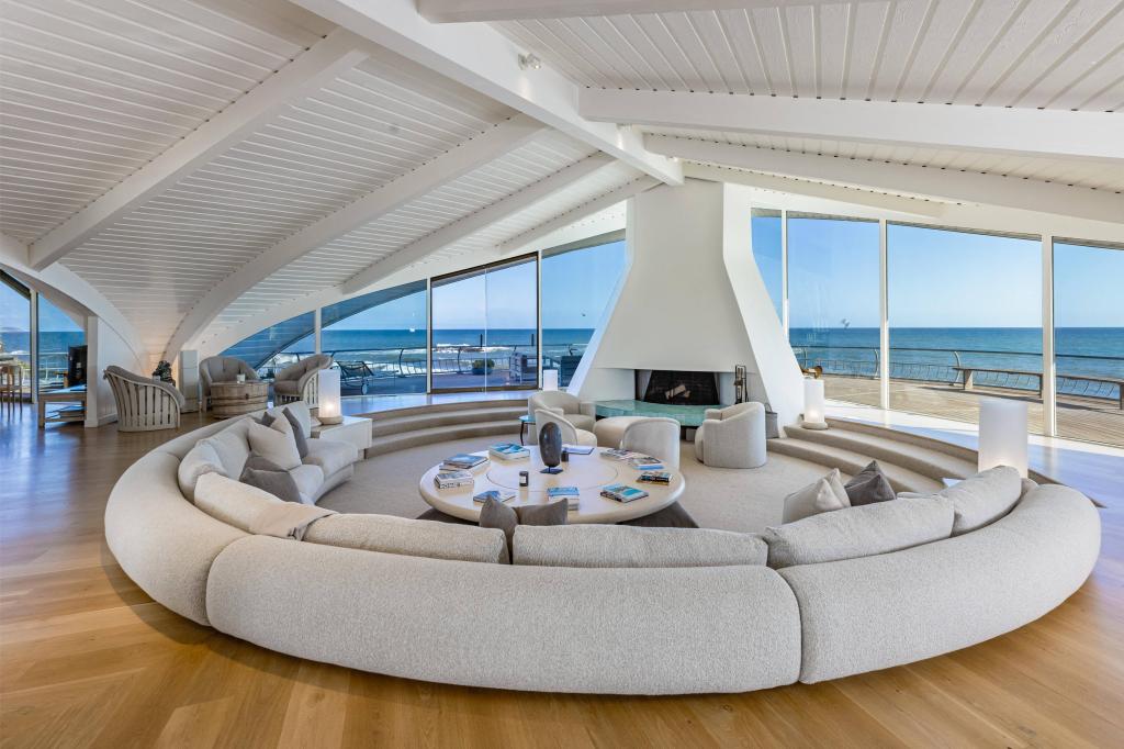 The conversation pit inside the Wave House in Malibu, Calif. 