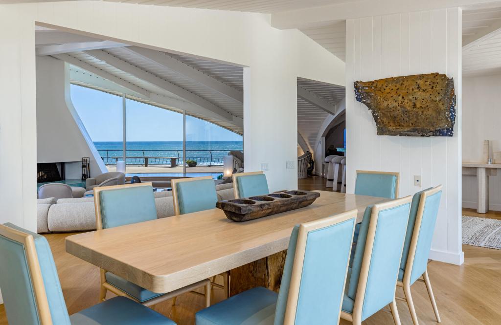 A dining table inside the Wave House in Malibu, Calif. 